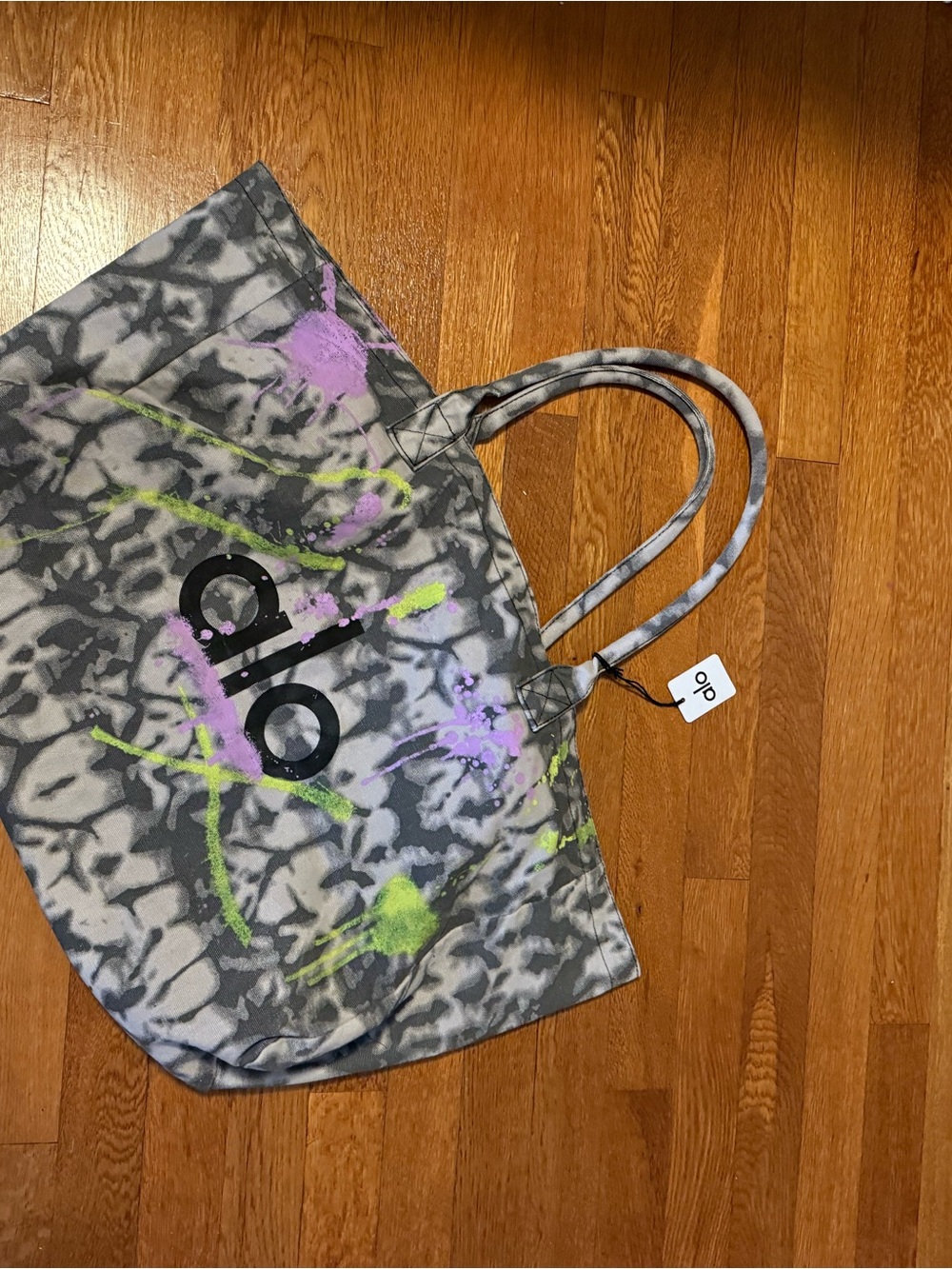 ALO Yoga Gray Marble Tote with Purple & Lime Paint Splatter